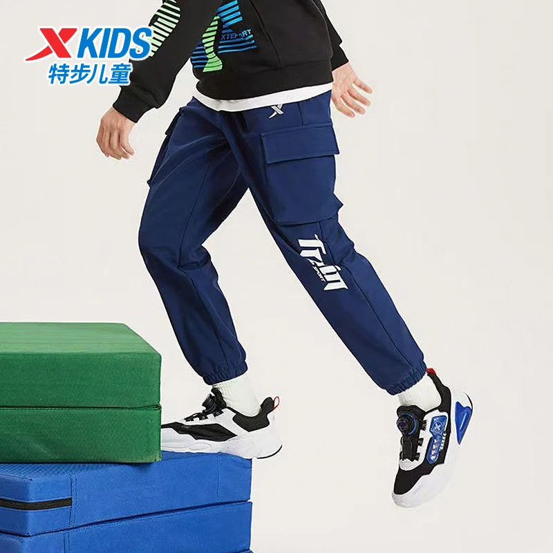 特步童装儿童运动裤秋季新款中大童户外宽松透气梭织工装长裤