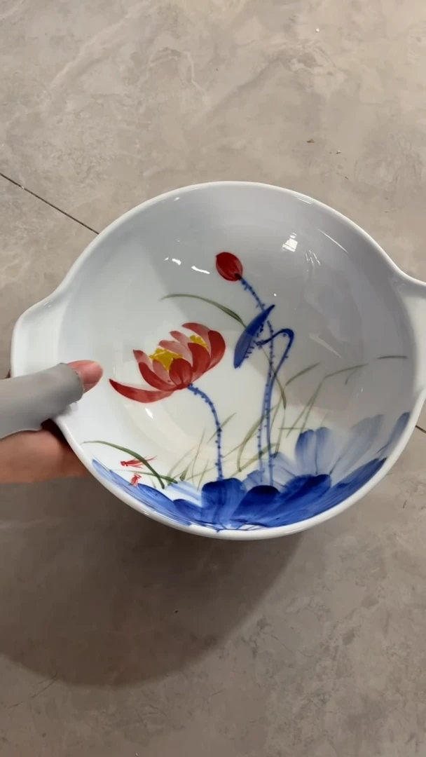 瓷片景德镇高温釉中彩-双耳揉面盘5