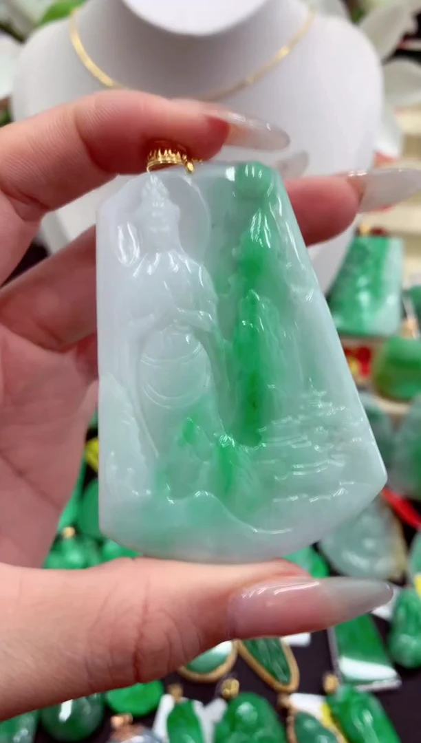 翡翠18K金镶嵌吊坠(不含链)挂件