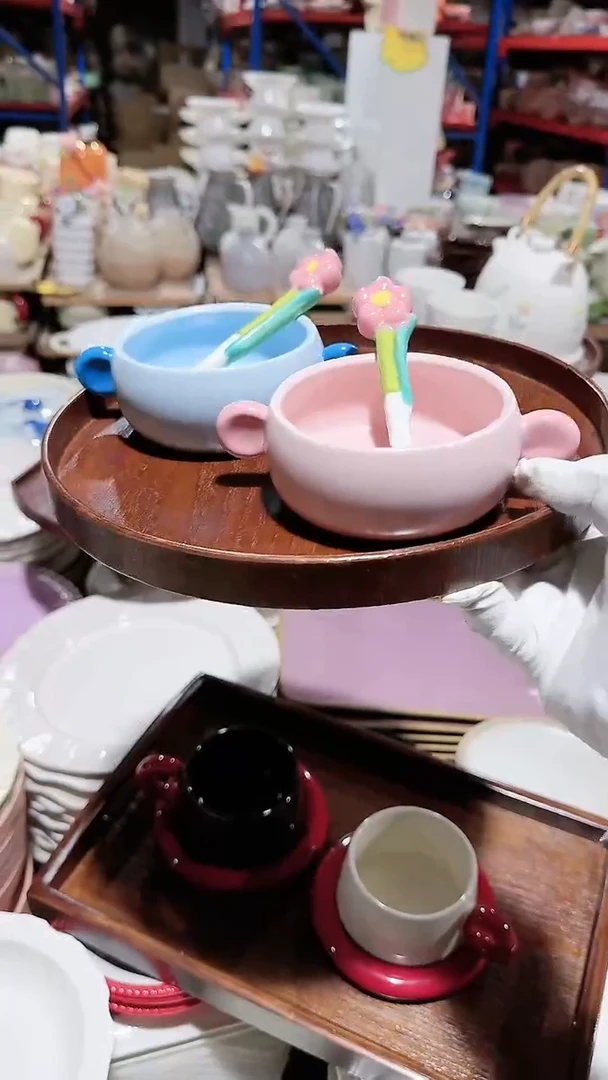 【闪购商品】瓷片双耳勺子4件套不带托盘微瑕凑满20元包邮