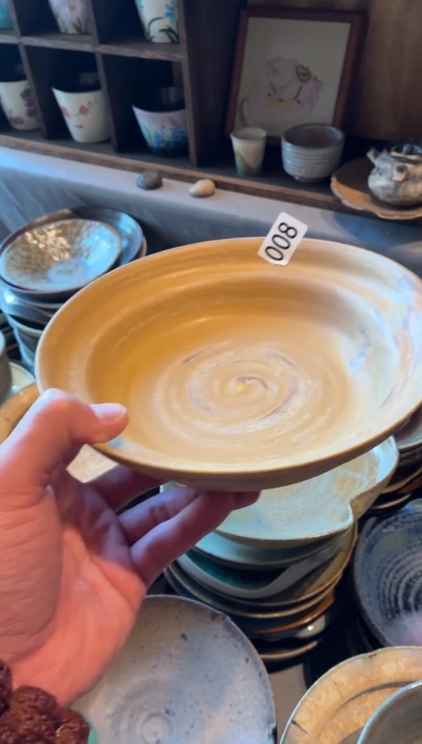 瓷片小*花008黄色手工锅盘1个