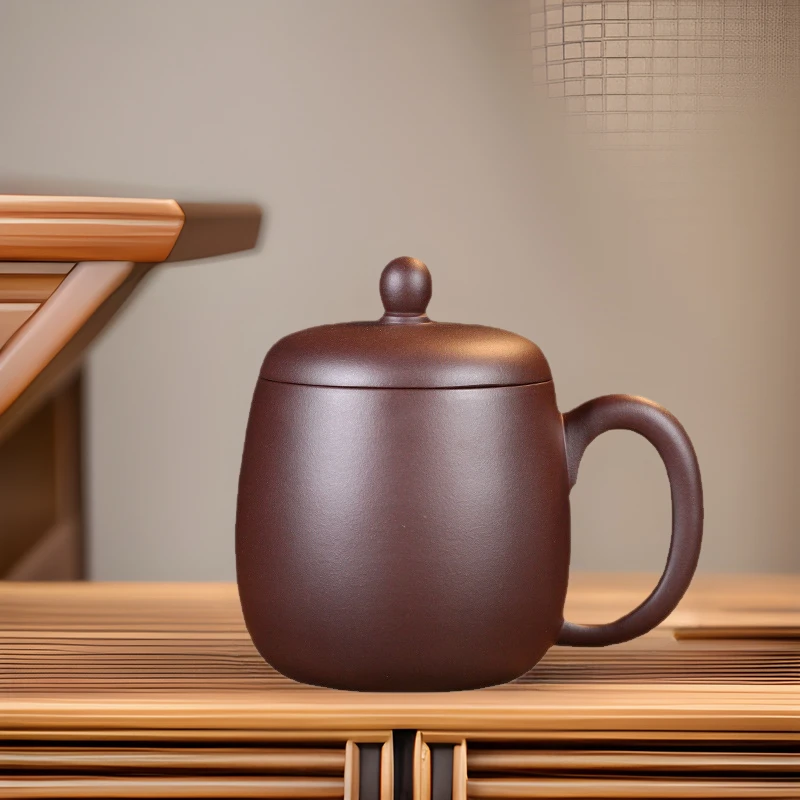 紫砂杯宜兴原矿高档刻绘荷花镌刻书法紫砂泡茶茶具