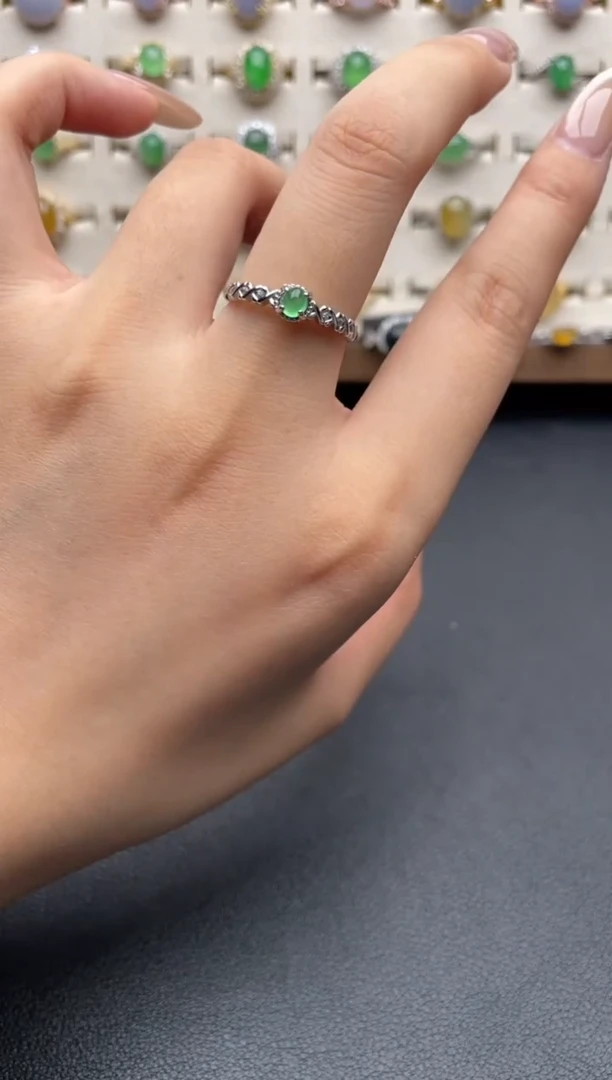 银S925镶嵌戒指翡翠一物一证一礼盒3