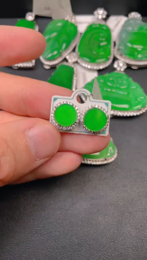 银S925镶嵌挂件翡翠耳钉