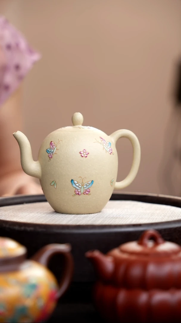 茶壶紫砂本山绿美人肩珐琅彩蝴蝶