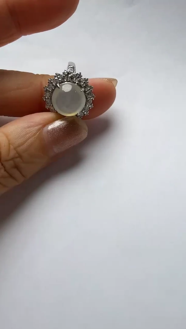 翡翠戒指银S925镶嵌925银镶缅甸A货翡翠戒指