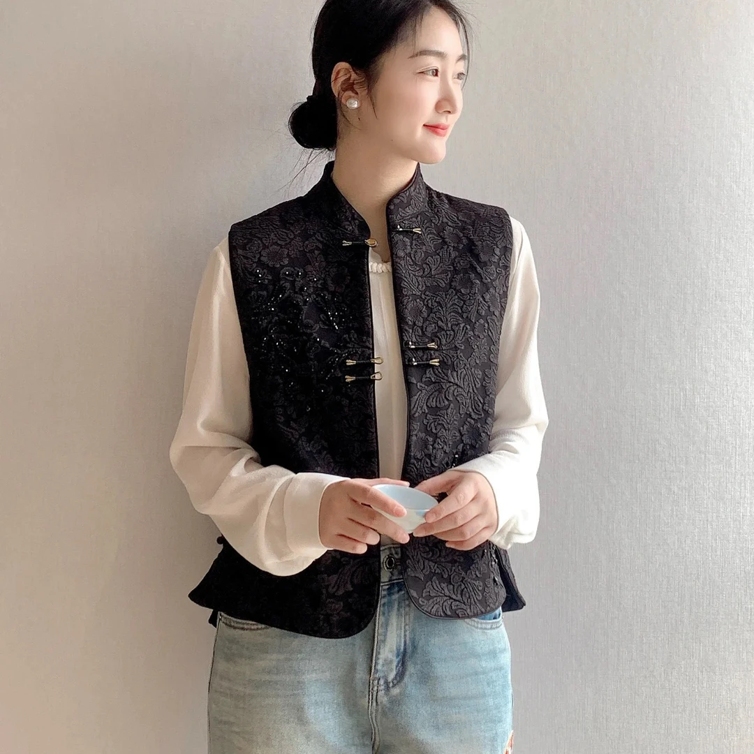 深圳南油女装新中式国风醋酸马甲女上衣----269