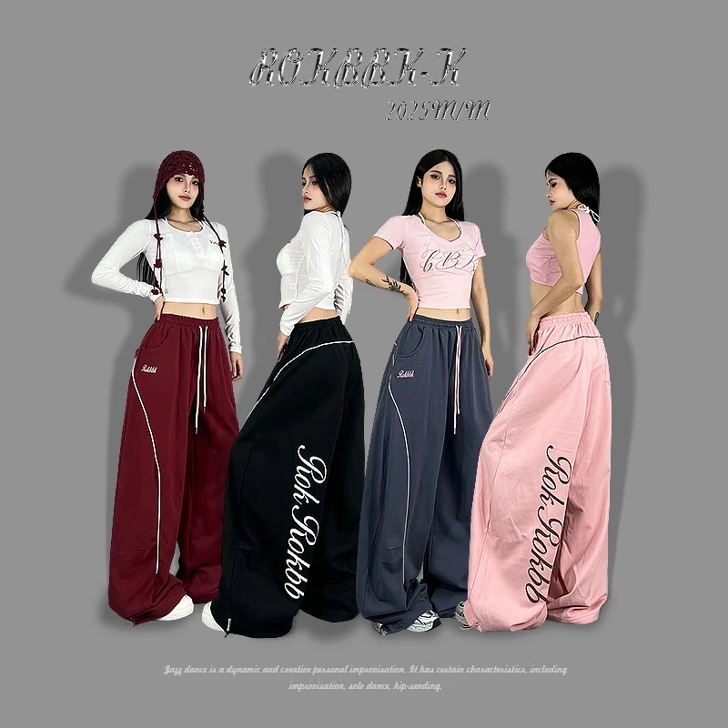 ROKBBK-K布韩街舞潮牌美式线条感字母设计运动休闲裤女爵士舞