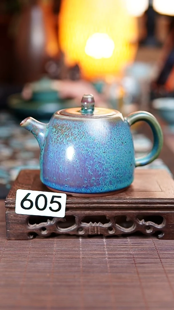 605 铜系青蓝 钧瓷茶壶