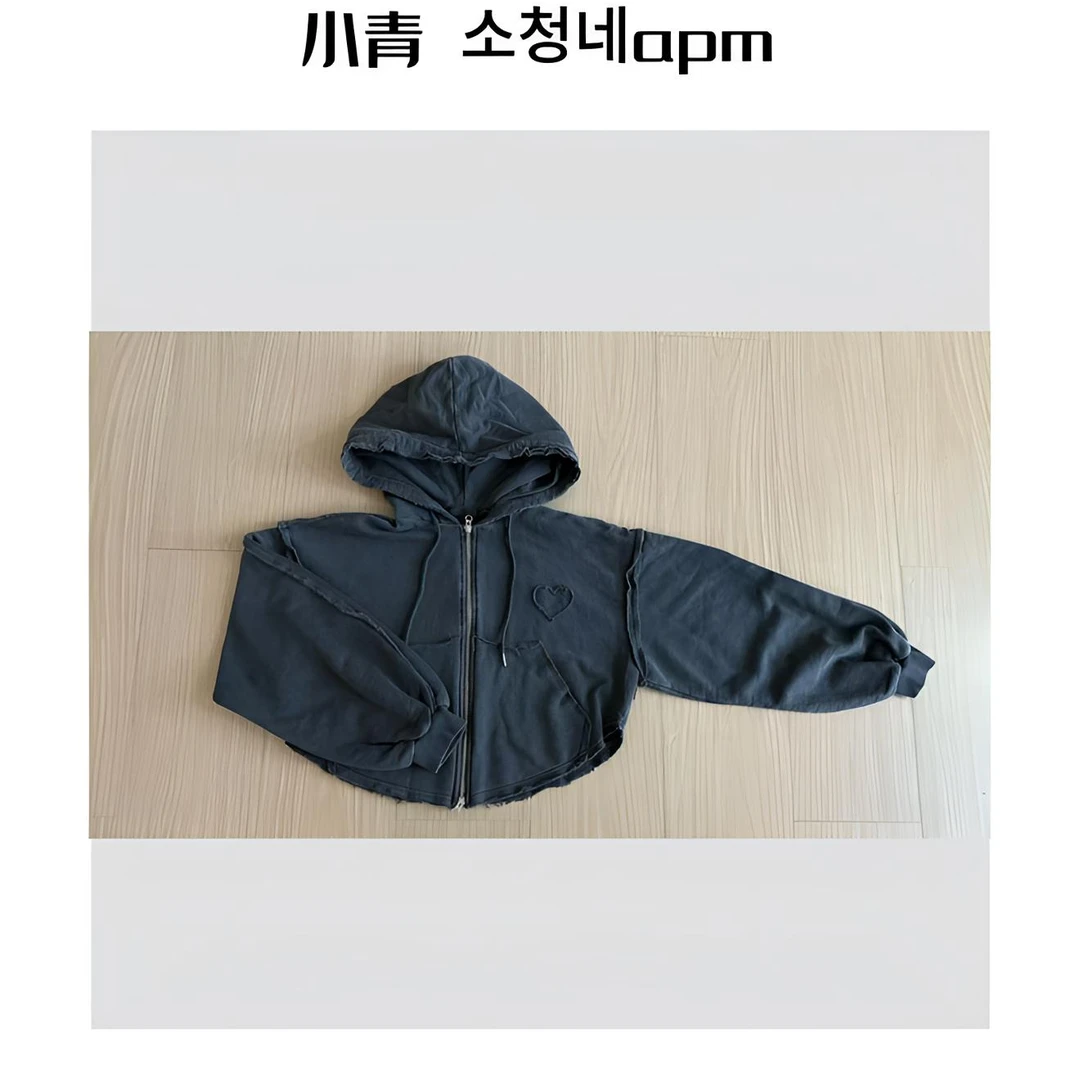 韩国东大门 JK/爱心胸口不锁边卫衣外套