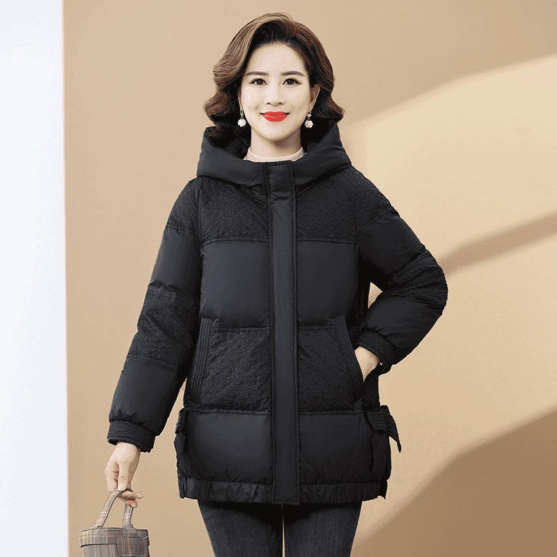 B220冬季纯色大码宽松版型有压印纹路显瘦妈妈装款式