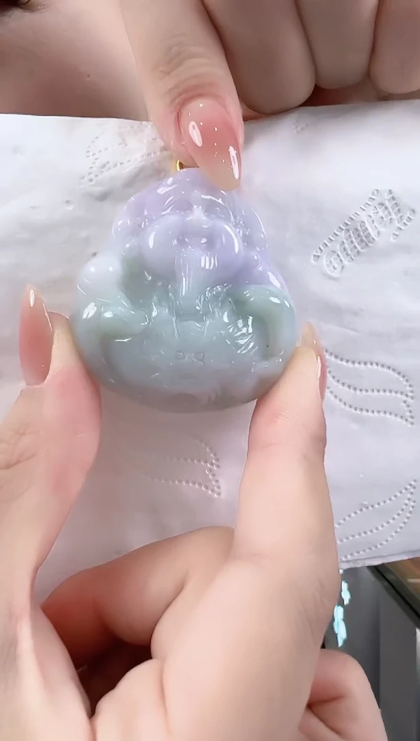 翡翠未镶嵌吊坠(不含链)孤品翡翠A货飘紫财神爷吊坠