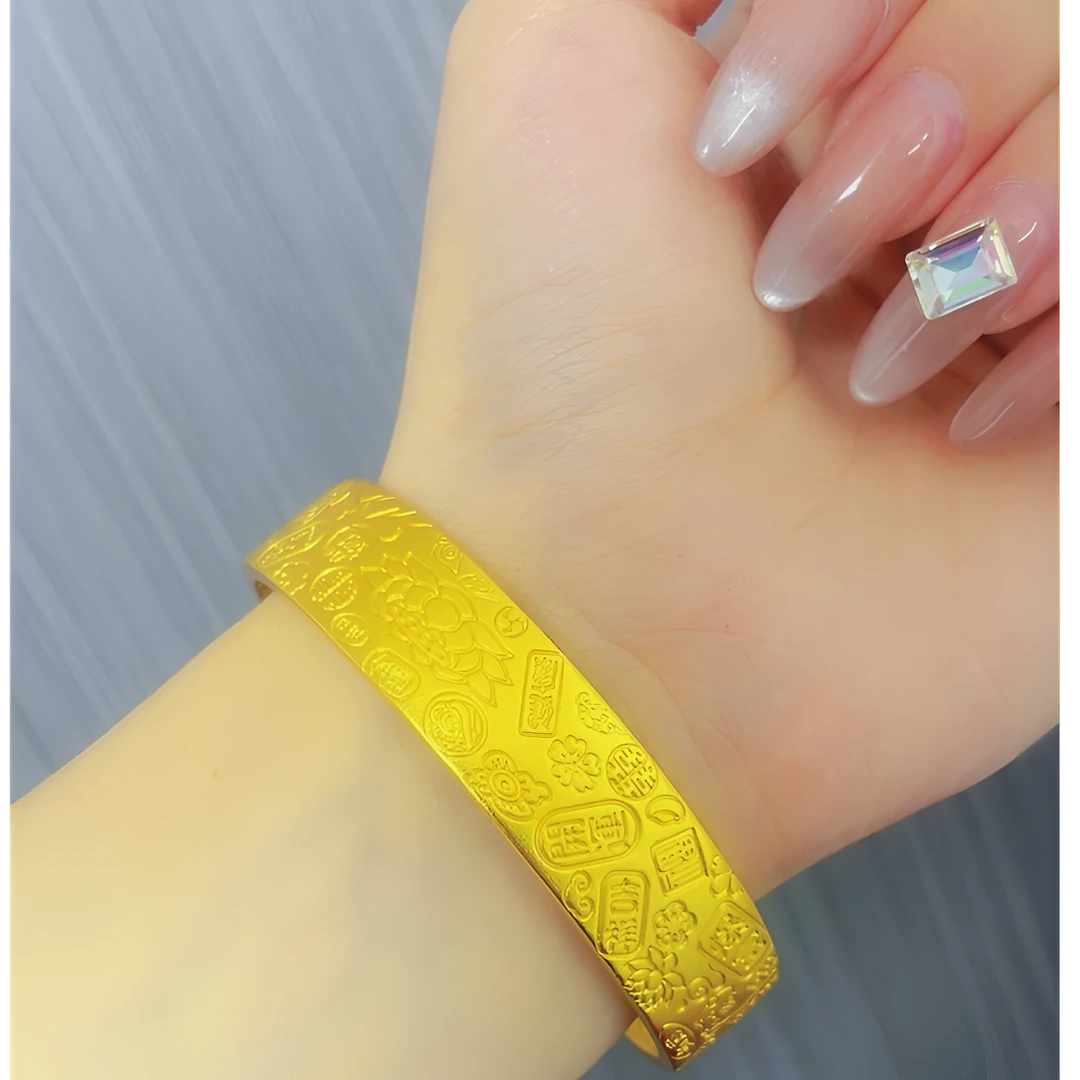 钛钢手镯 精工宽版大吉言开口手镯