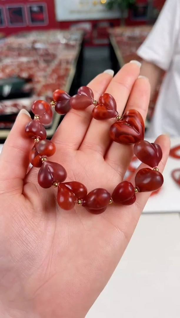 南红玛瑙瓦西屁桃手串银S925镶嵌一个/条