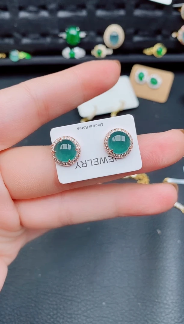 【闪购商品】翡翠耳饰银S925镶嵌天然a货翡翠613