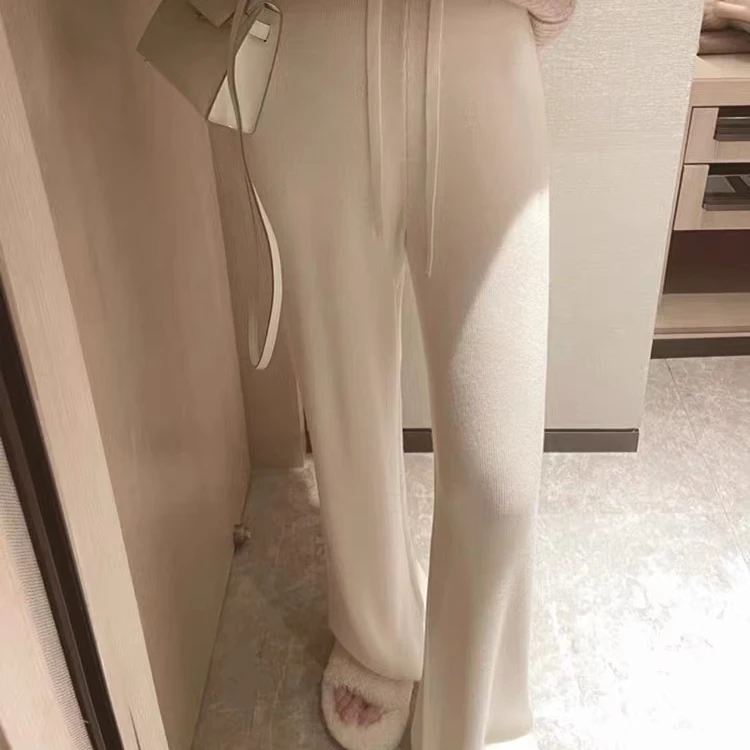 【TONG】温柔白阔腿裤女秋冬新垂坠感慵懒直筒软糯针织拖地休闲裤