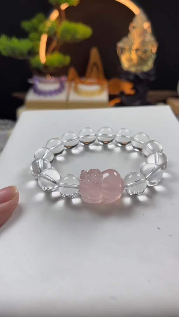 未镶嵌手链水晶天然白水晶搭粉晶貔貅手串12mm