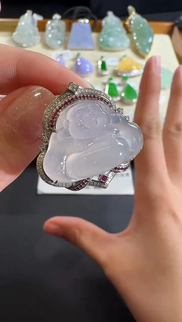 【闪购商品】翡翠吊坠(不含链)18K金镶嵌【源头工厂】宝石钻石镶嵌