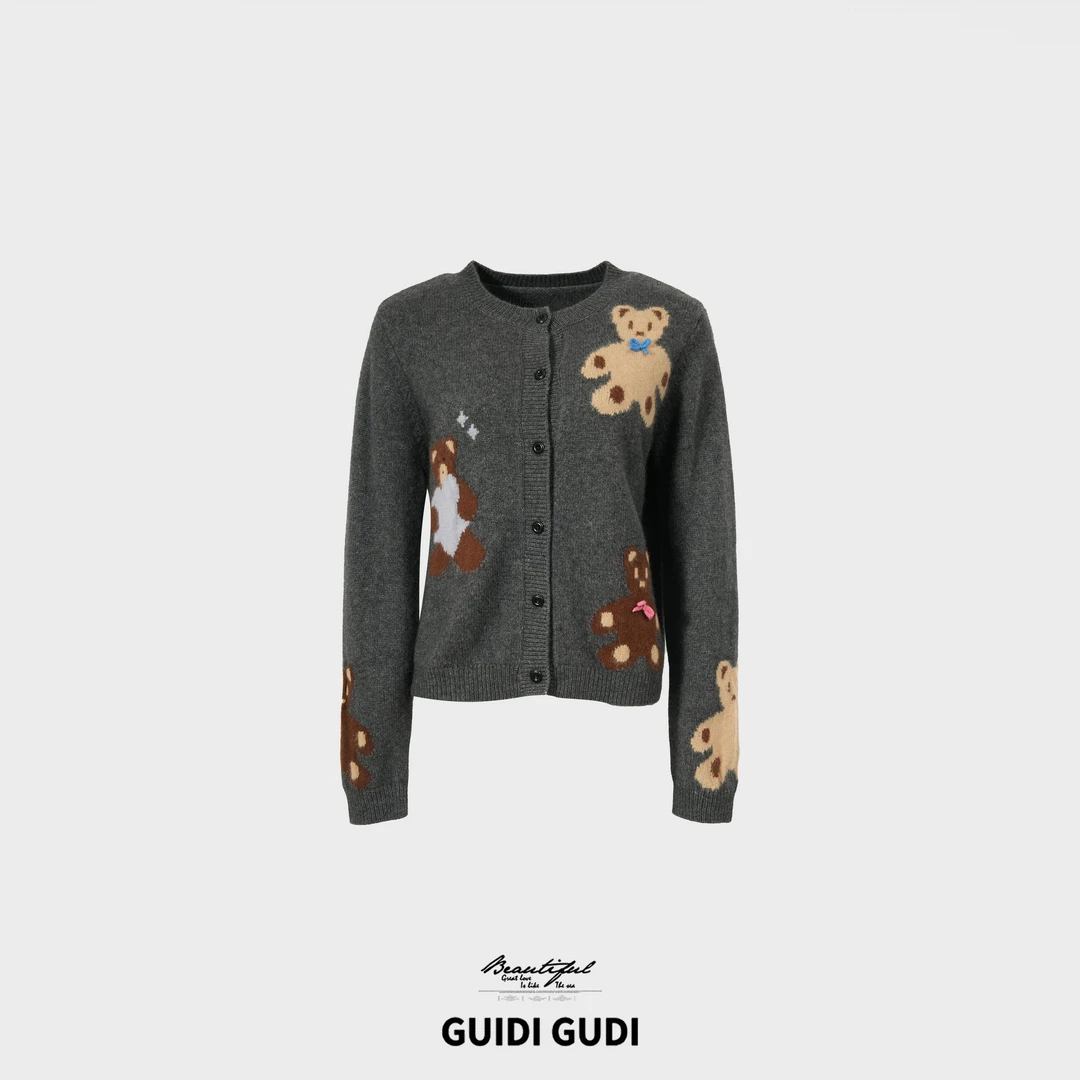 GUIDI GUDI【小熊日记】秋冬氛围感宽松休闲开衫外套/黄加蓝