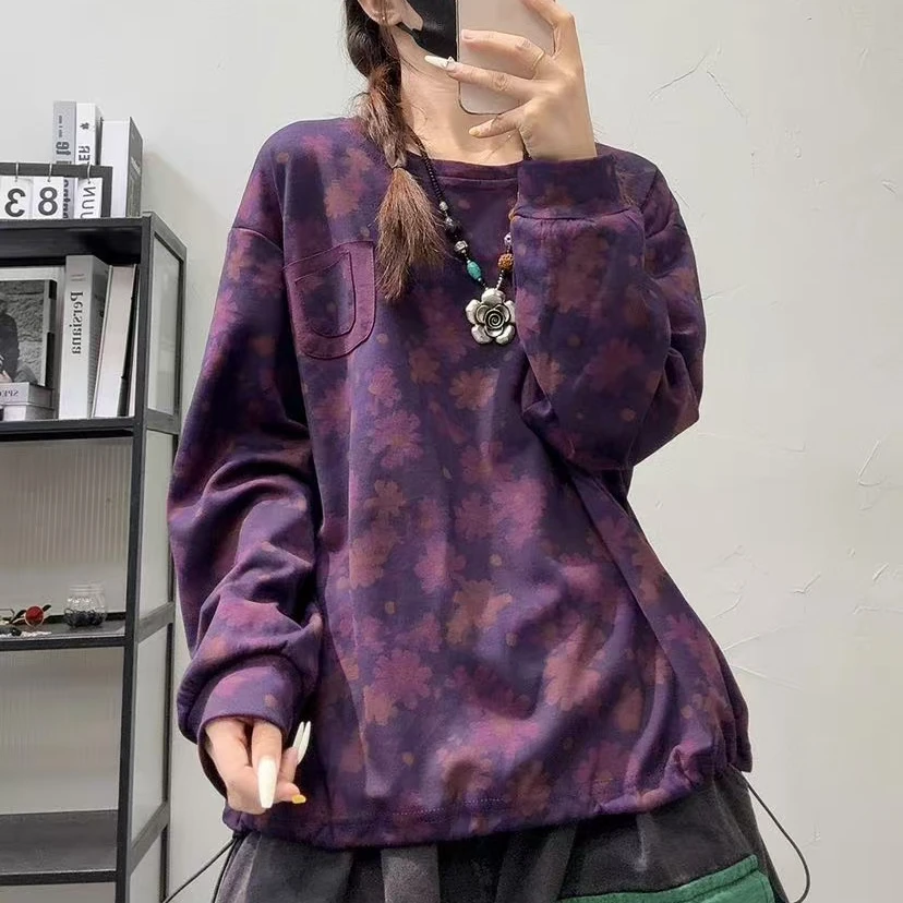 14904新款春秋时尚休闲百搭碎花气质显瘦卫衣