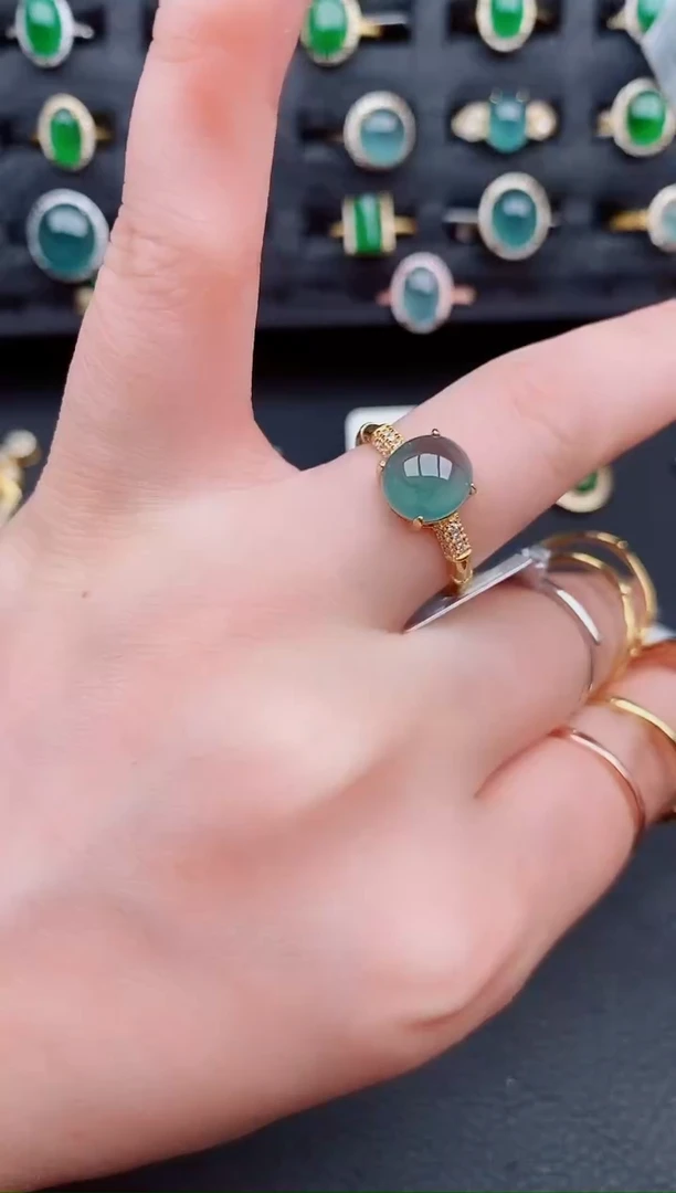 翡翠戒指银S925镶嵌天然a货翡翠219