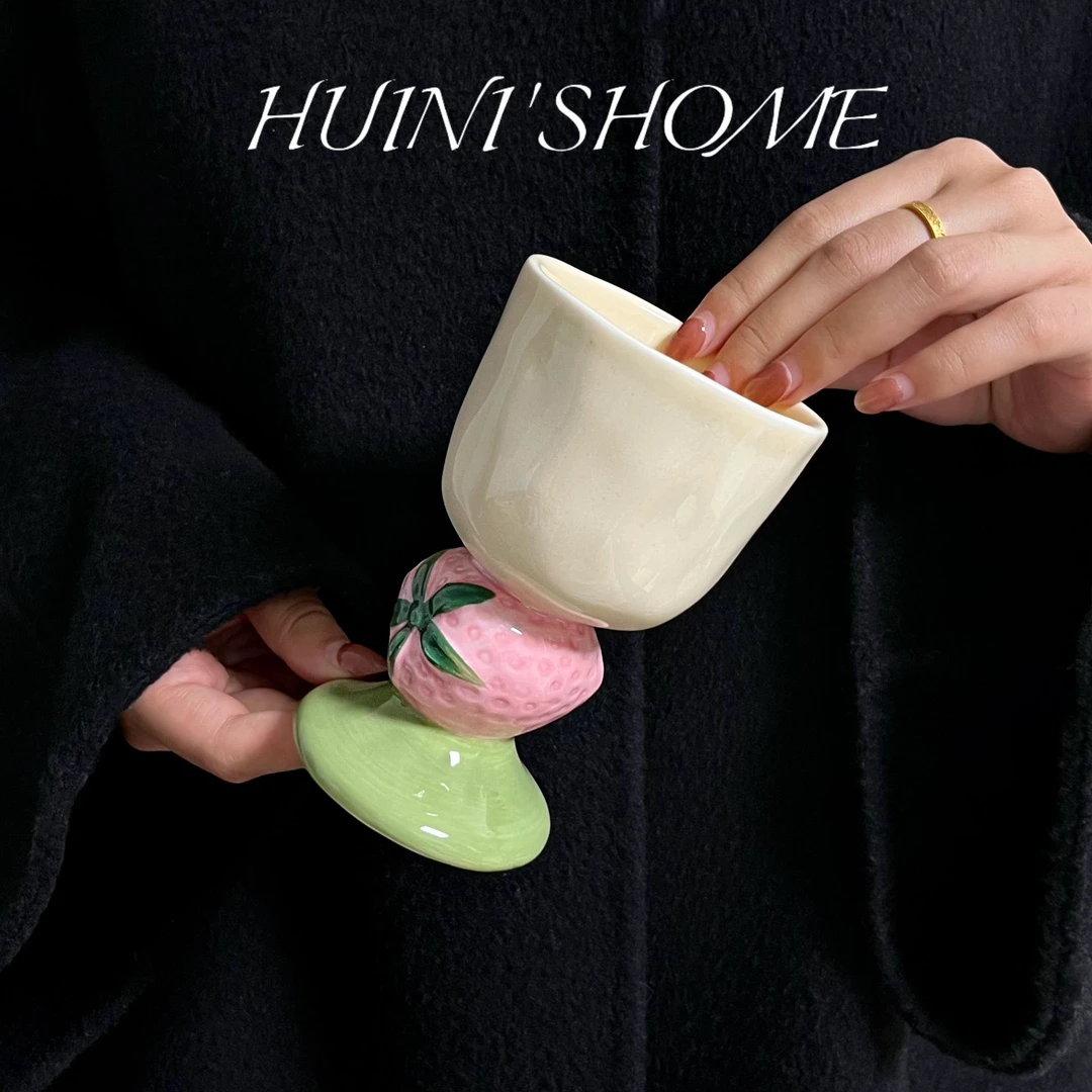 创意马克杯勺高脚款水果设计感高脚杯网红家用陶瓷杯水杯可爱