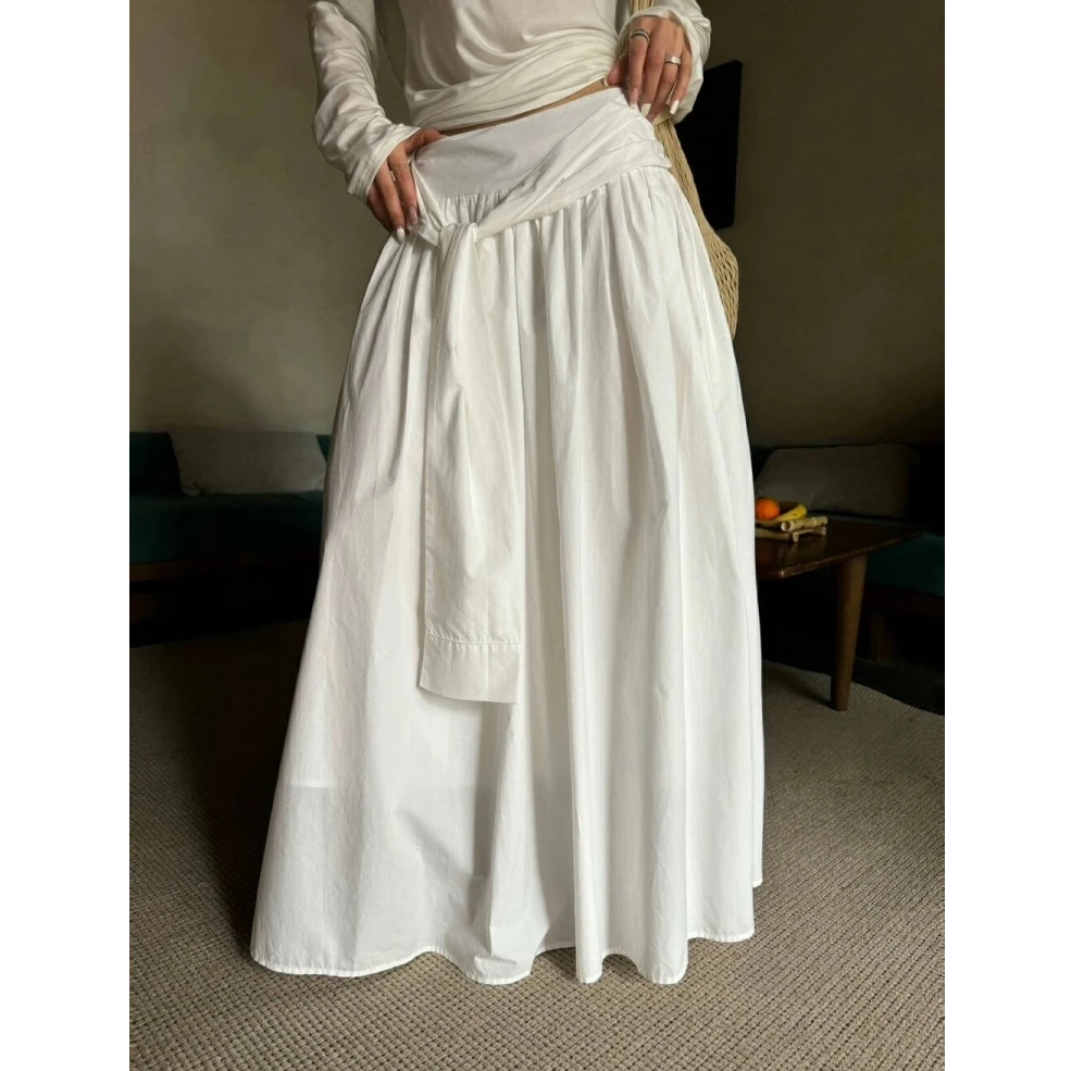 韩系清新简约气质纯色系带半身裙休闲百搭垂感宽松显瘦长裙夏新款