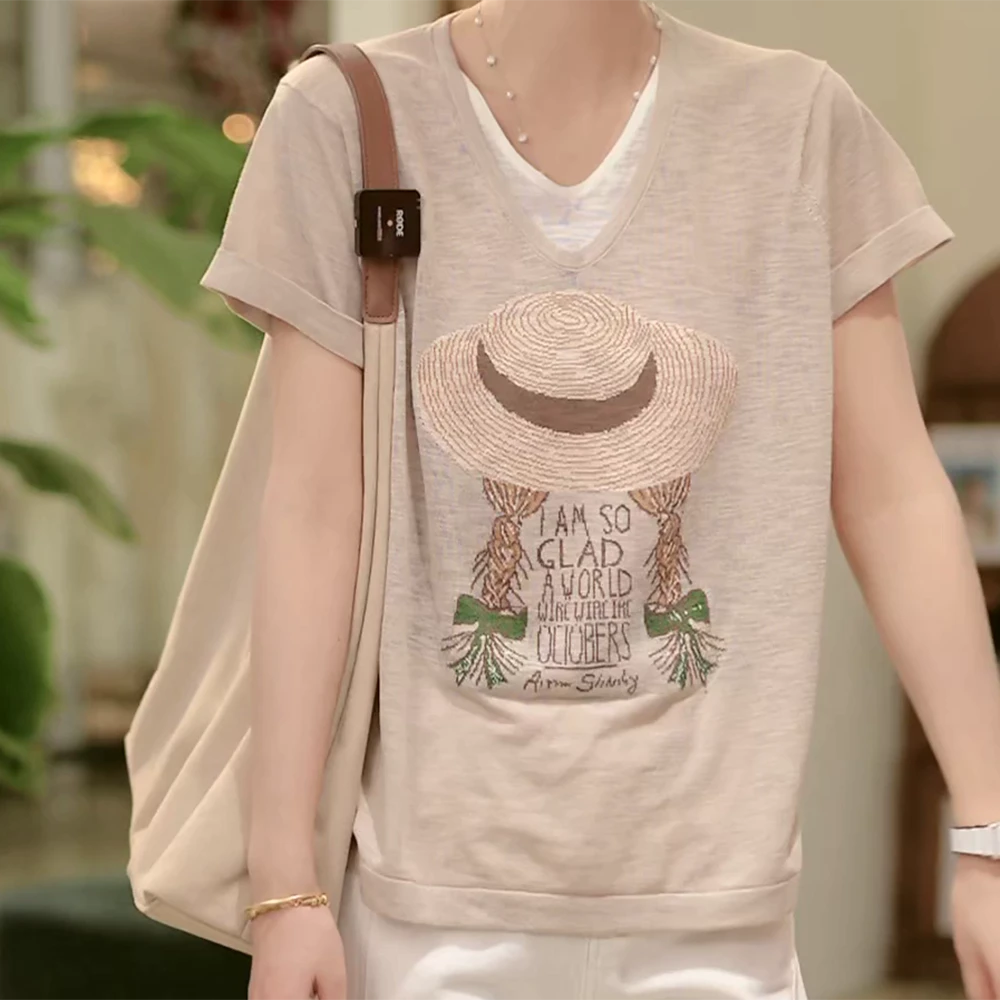 2025夏季新款减龄显瘦女装短袖圆领上衣卡通时尚印花T恤