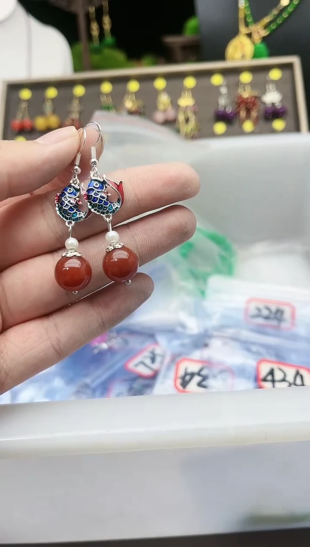 【闪购商品】南红玛瑙耳饰银S925镶嵌434000