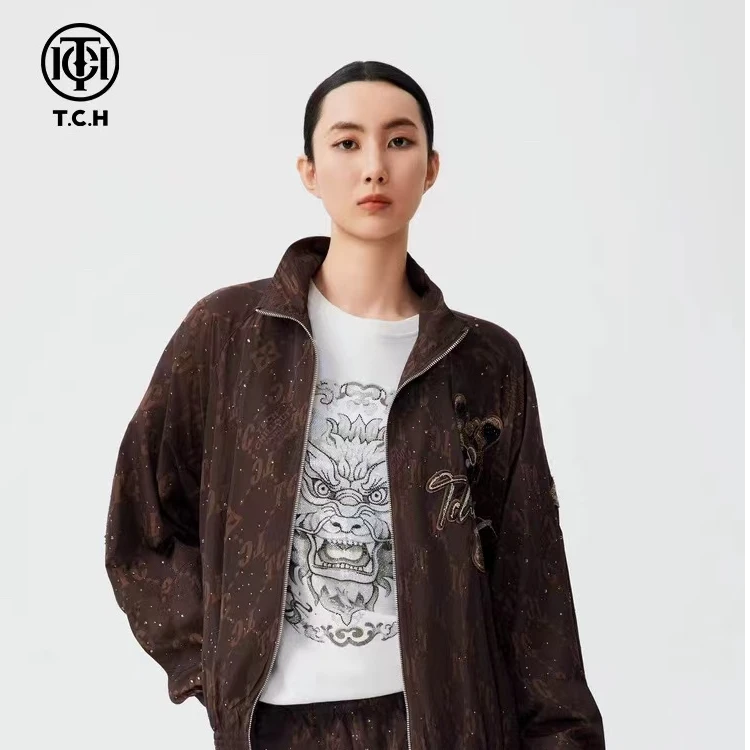 TCH服饰店播-满印烫钻外套男25秋季新款潮流复古外套女T72C276076