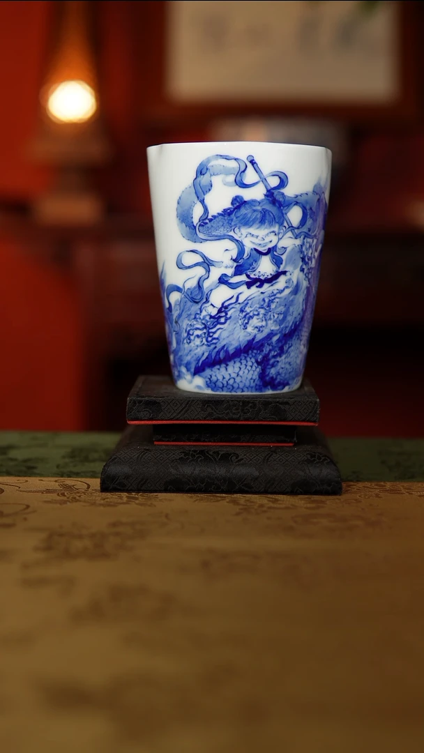 杯子全手工手绘 青花那咋可乐杯