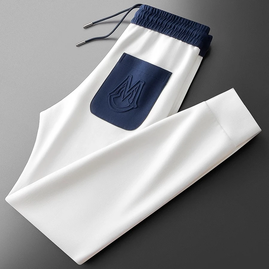 春夏时尚潮流撞色拼接运动裤子太空棉男士小脚卫裤休闲裤百搭