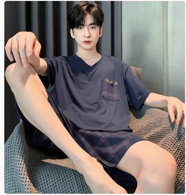 男士莫代尔棉睡衣夏季短袖短裤家居服凉感宽松胖GG220斤250斤6XL