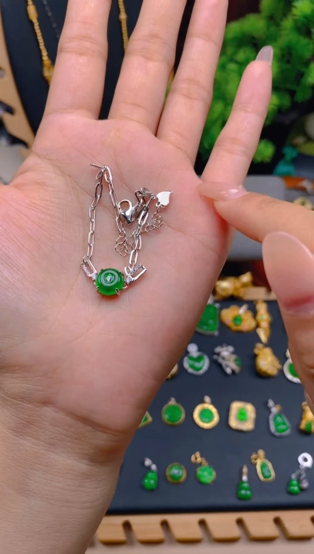 银S925镶嵌手链翡翠平安扣手链