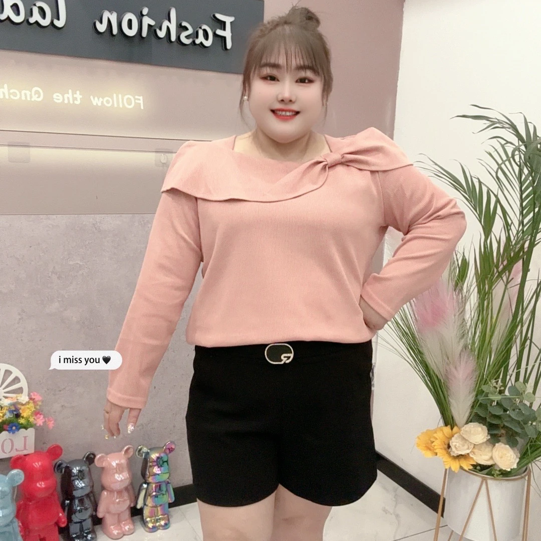 春款针织1269围巾领时尚大码女装减龄洋气打底衫