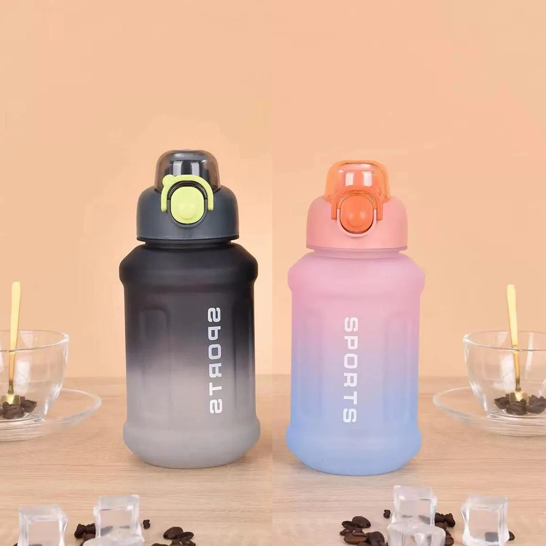 渐变色大容量吨吨杯 户外运动水杯带提手便携食品级pc材质水杯