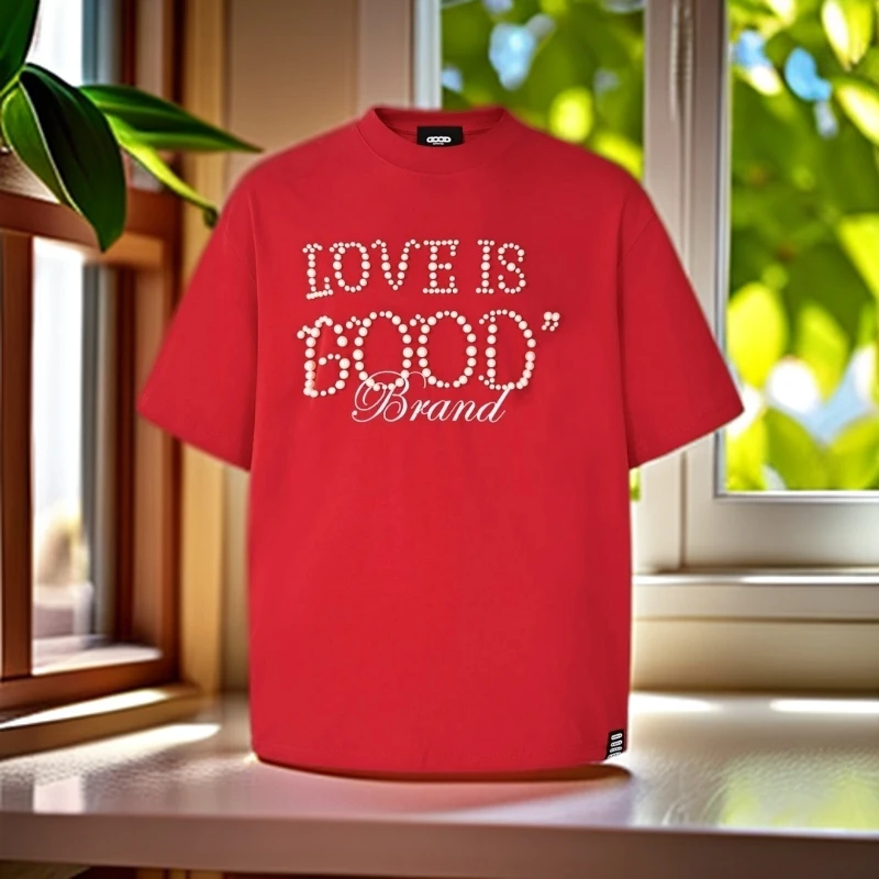 【男女情侣款】GooD   珍珠款销量T0重工款T恤