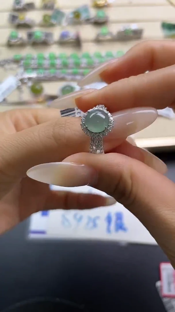 银S925镶嵌戒指翡翠翡翠 蛋面 银S925镶嵌