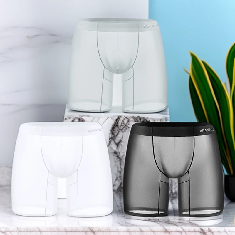 夏季男士无痕性感薄款运动舒适平角裤速干内裤四分裤黑色透气