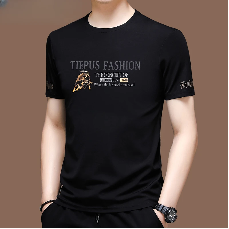 贾鲁萨加高端时尚男士短袖t恤新款夏季棉弹圆领高端体恤薄款潮牌