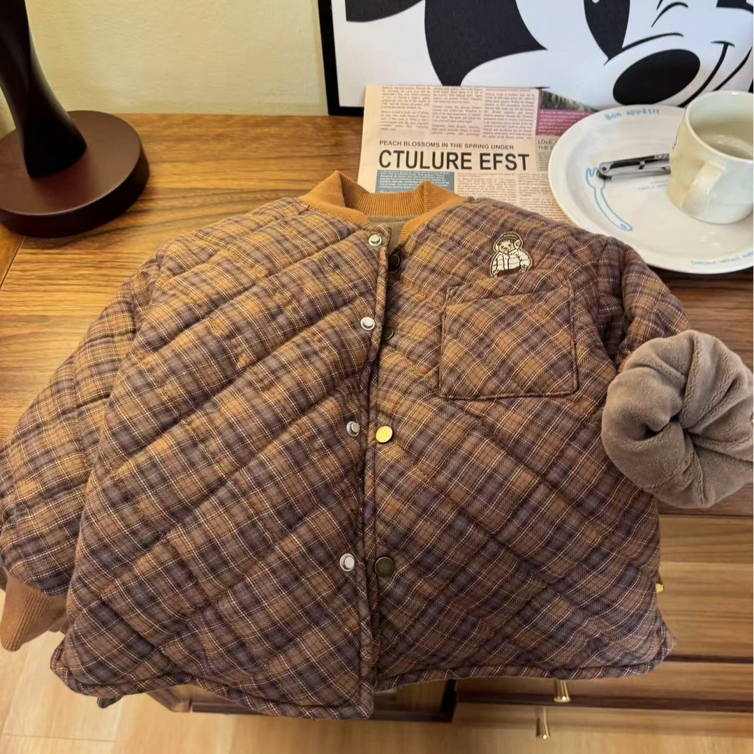 【JMJQ 25396】冬季中小童韩版厚保暖绣标小熊防寒棉服棉袄外套