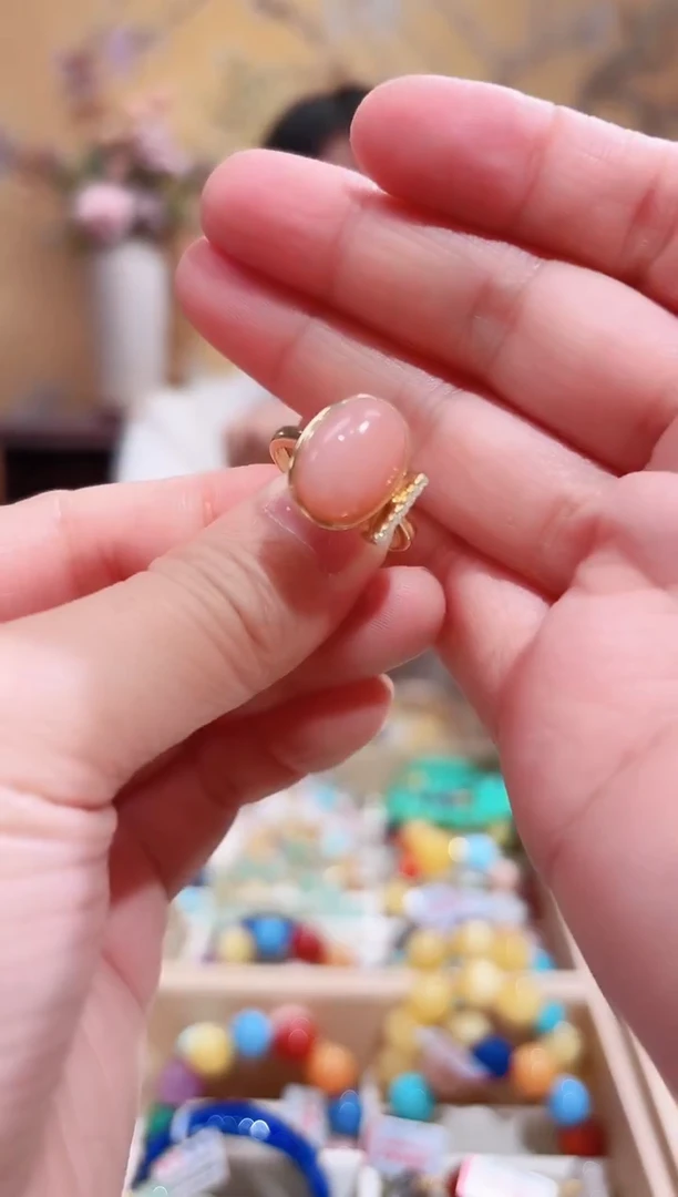 银S925镶嵌蛋白石戒指天然欧泊粉澳宝，设计款戒指（免费改圈口）