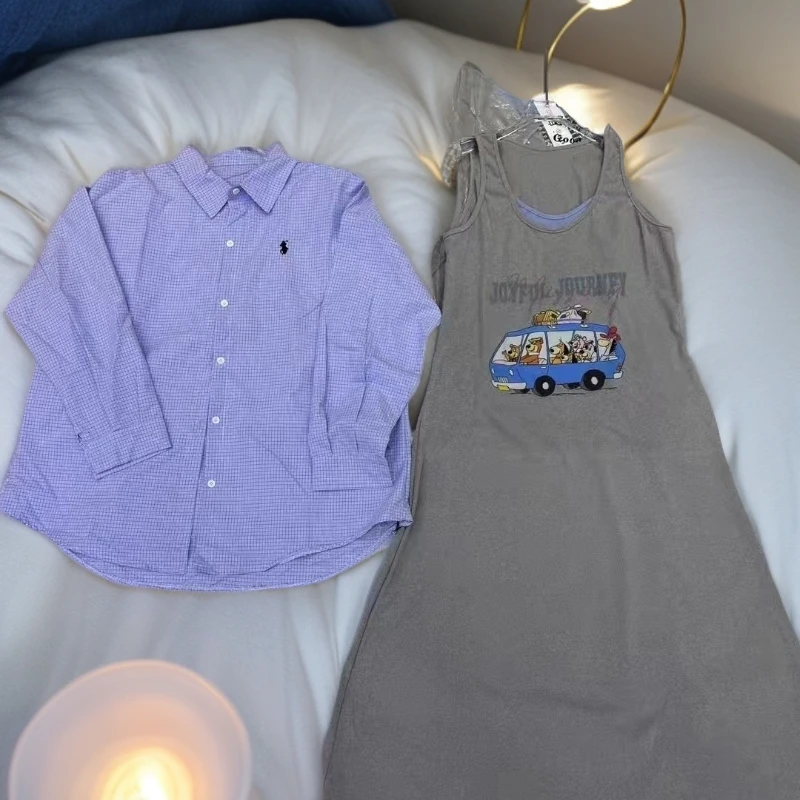 2025年早秋新款宽松衬衫+坎肩裙显瘦两件套