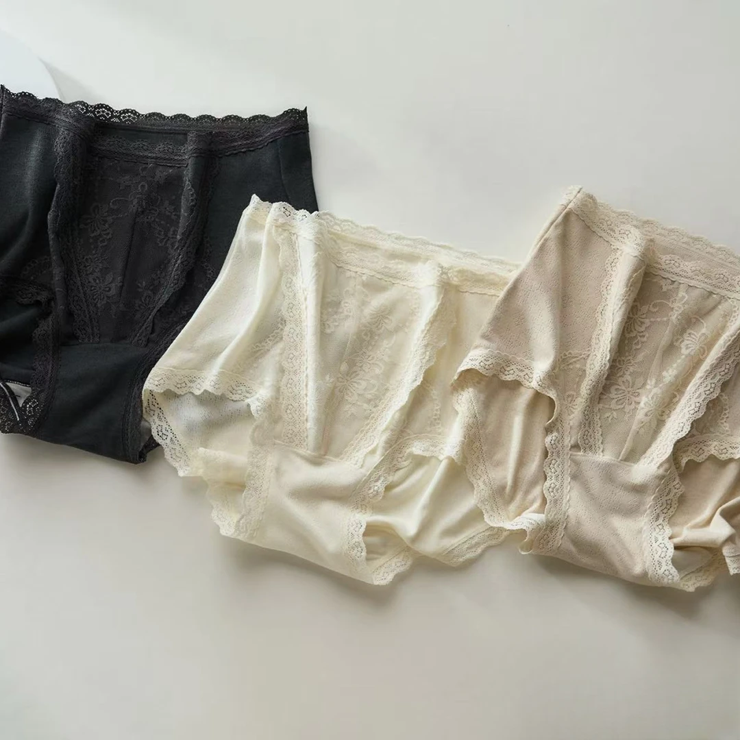 1366 柔和细软花朵网纱蕾丝莫代尔塑形包臀中高腰女士内裤
