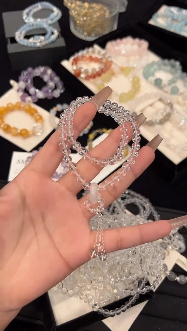 【闪购商品】水晶手链银S925镶嵌白水晶双圈手链x655