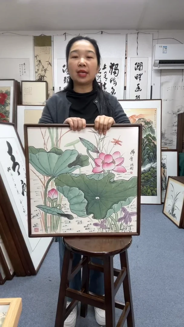 国画尺寸52*52实木画框京东包邮手绘