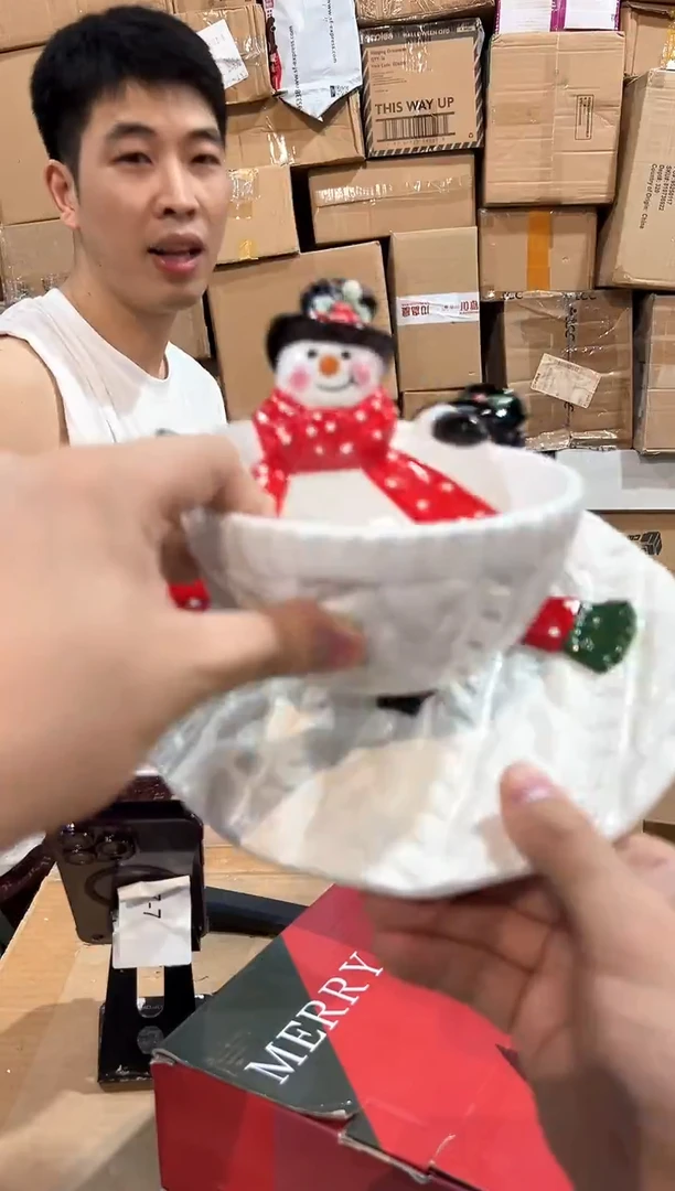 瓷片原盒雪人盘加雪人碗