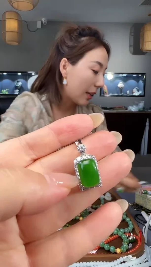 和田玉银S925镶嵌吊坠(不含链)1