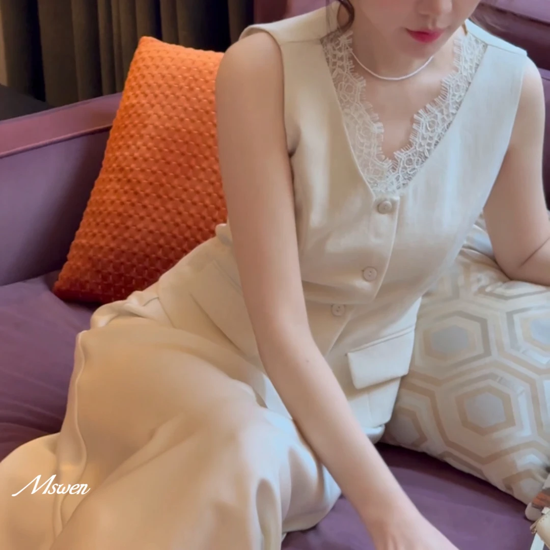 【WENZO】春茶~百搭时尚气质设计感蕾丝马甲背心W250321