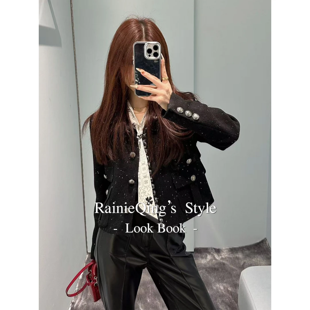RainieQing【夜月星河】轻奢正肩短款精致上衣秋冬女